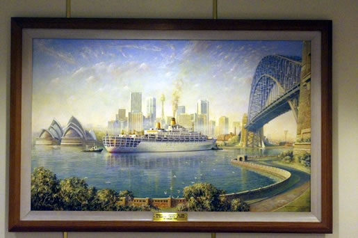 Watercolour painting of original Oriana at Circular Quay, Sydney